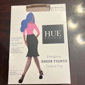 Hue Studio Women's Energizing Sheer Control Top Tights. Sz. 4/ color is almond.